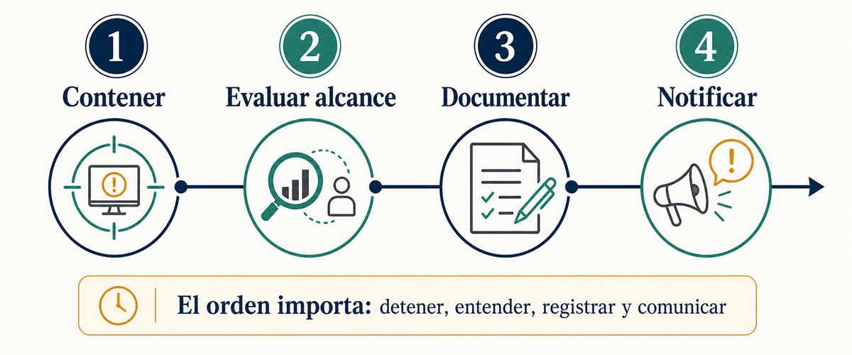 Diagrama de cuatro primeros pasos ante una brecha